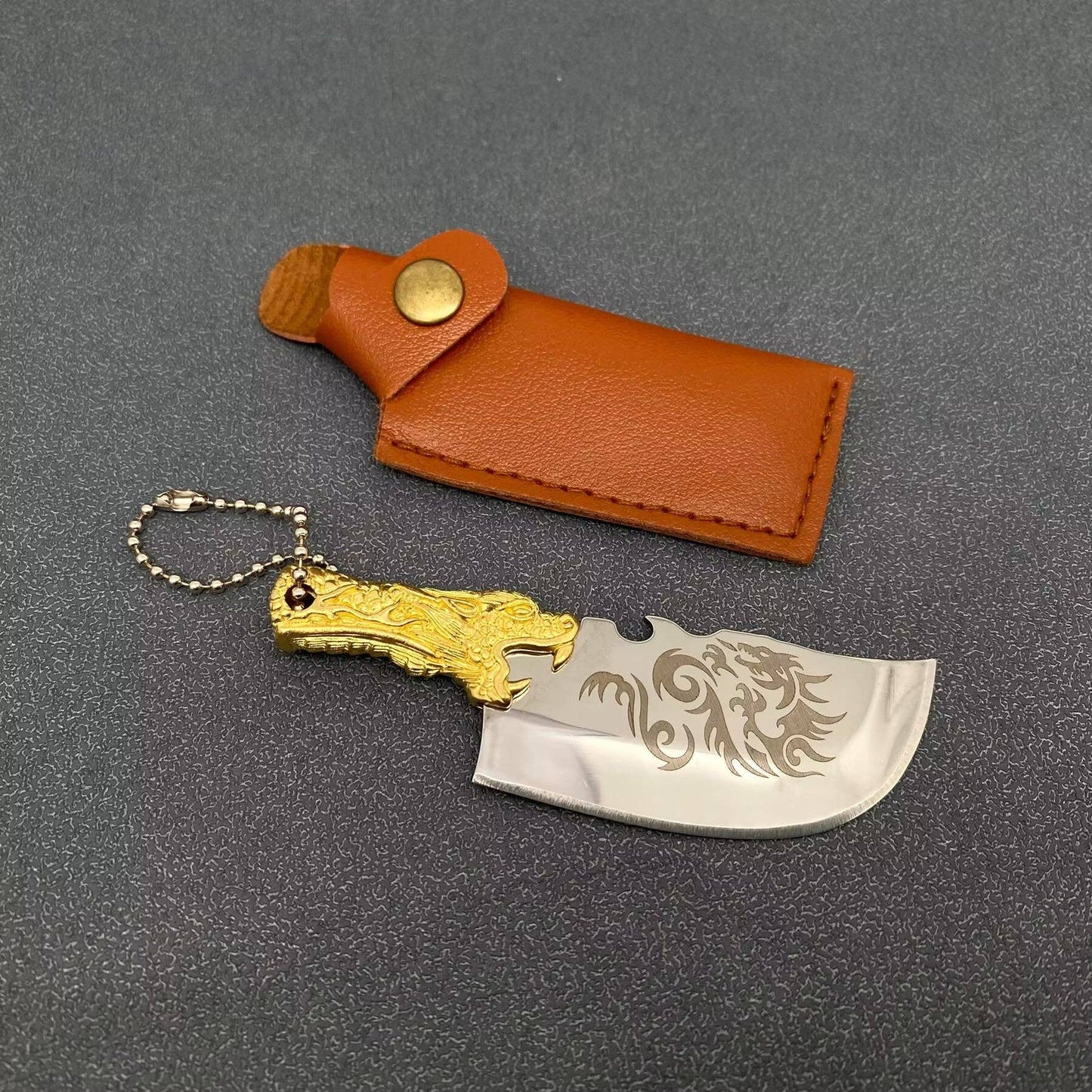 Dragon Head Handle Mini S.Steel Knife with Protective Sleeve