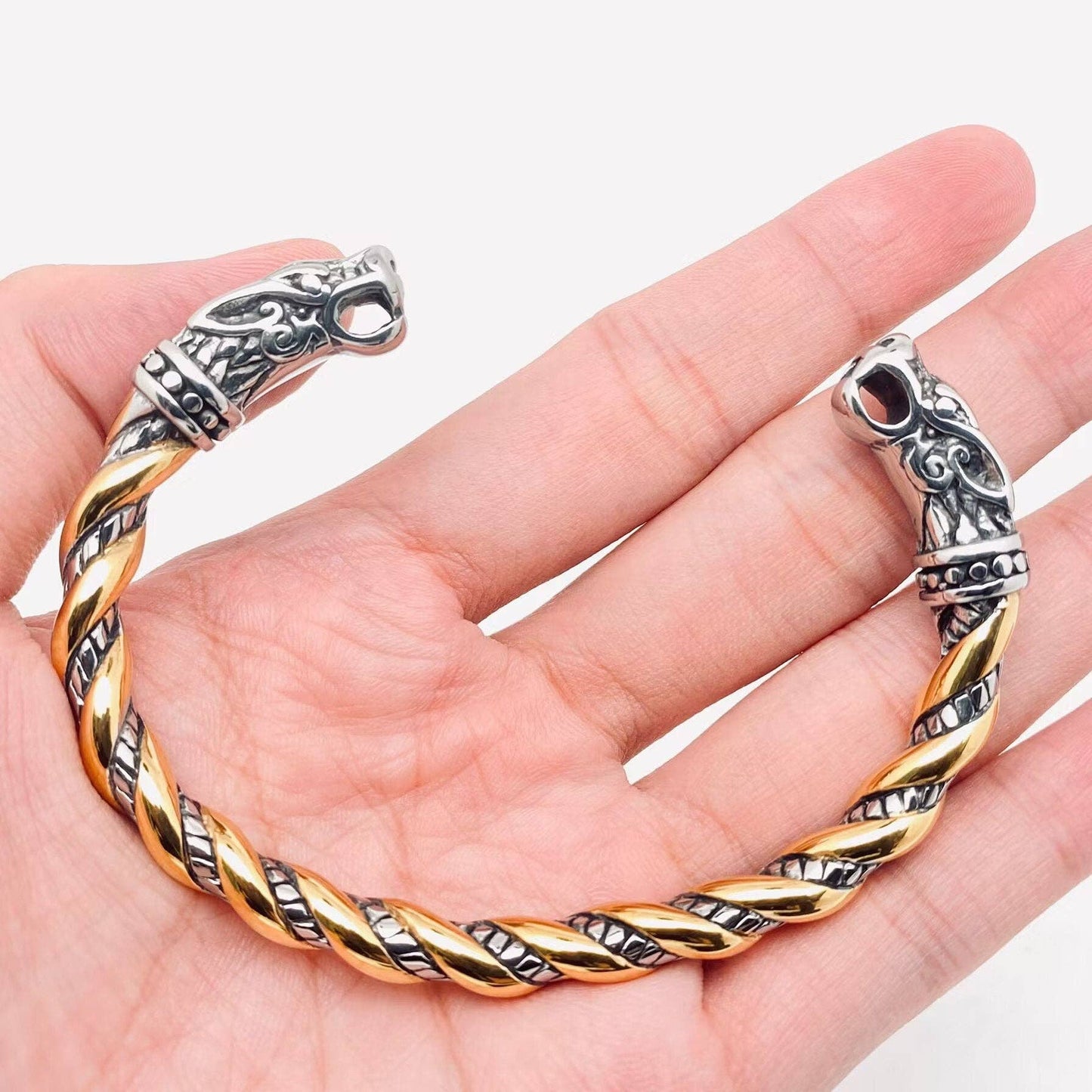 Viking Stainless Steel Double Dragon's Head Cuff
