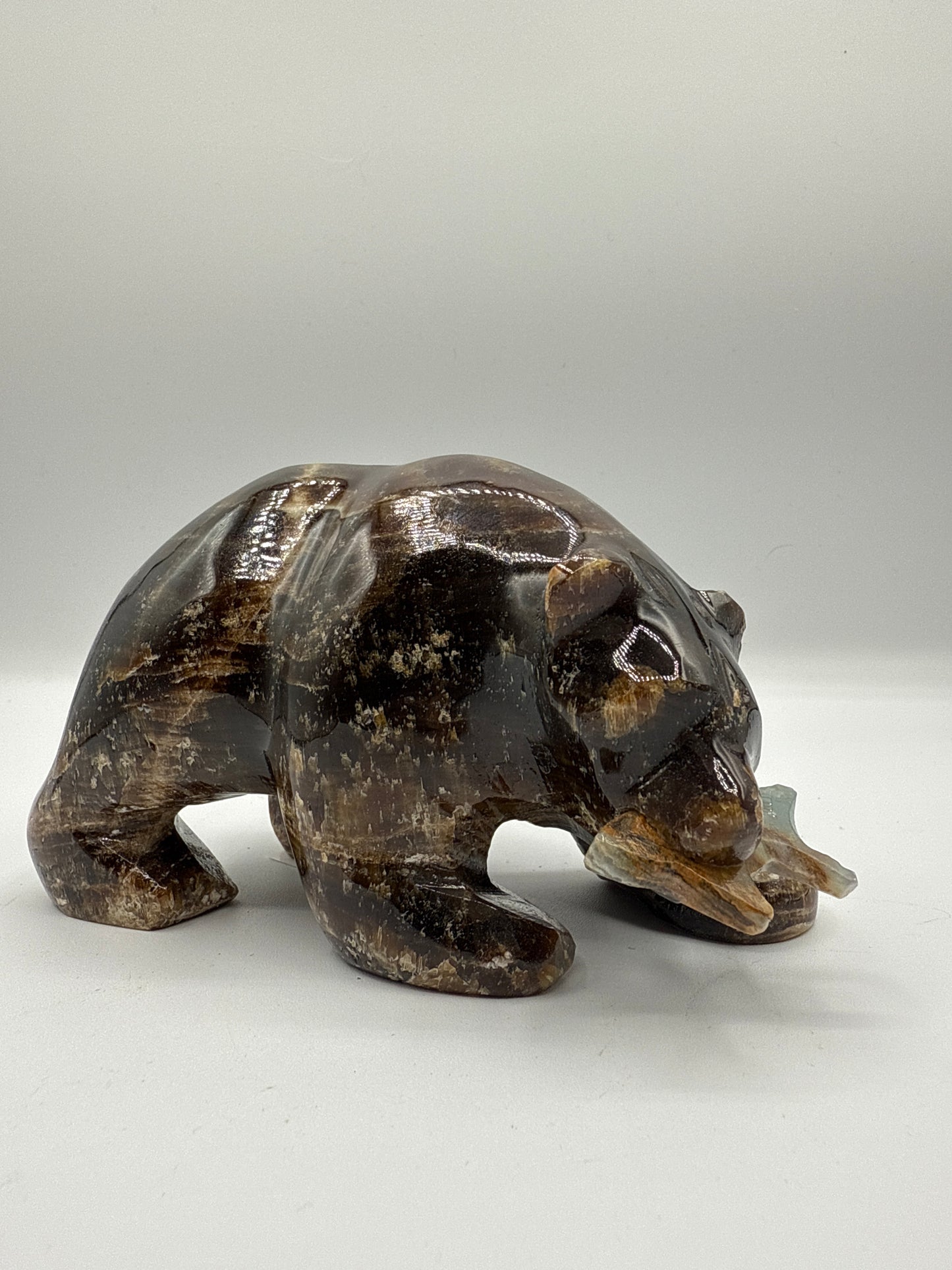 Chocolate Calcite Grizzly Bear with Fish