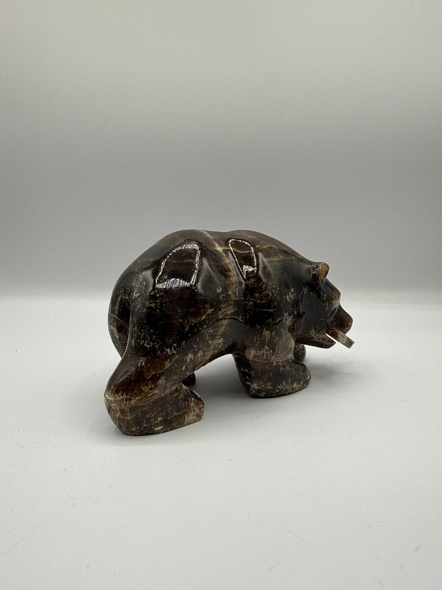 Chocolate Calcite Grizzly Bear with Fish