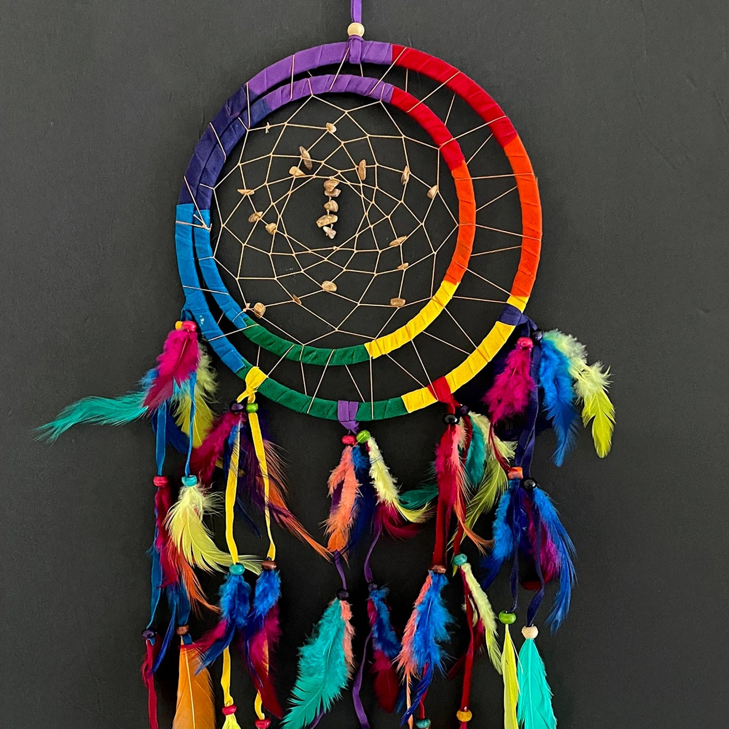 Rainbow Pride Chakra Dream Catcher, Tiger Eye Stone