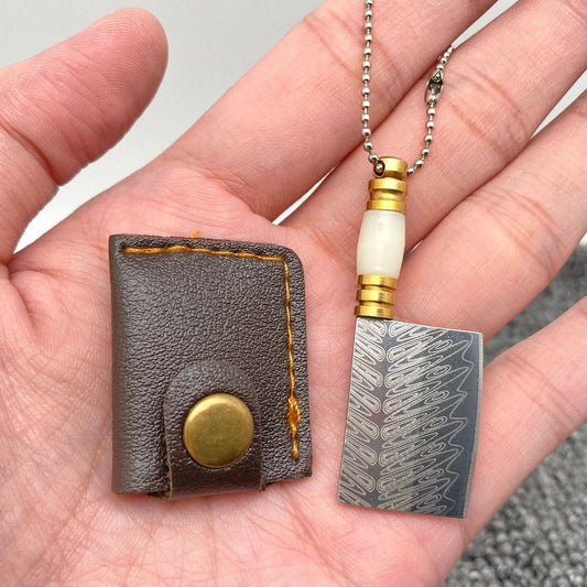 Laser Damascus Pattern Mini Portable Pocket Knife With Cover: Style A (resin brass)