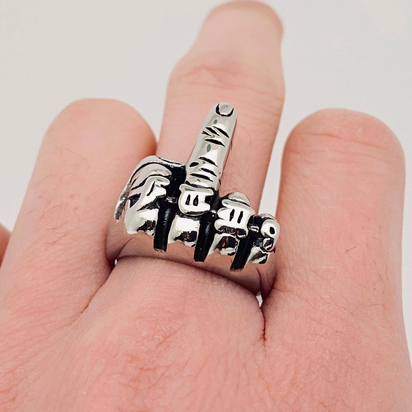 Personality FUCK Middle Finger Stainless Steel Ring