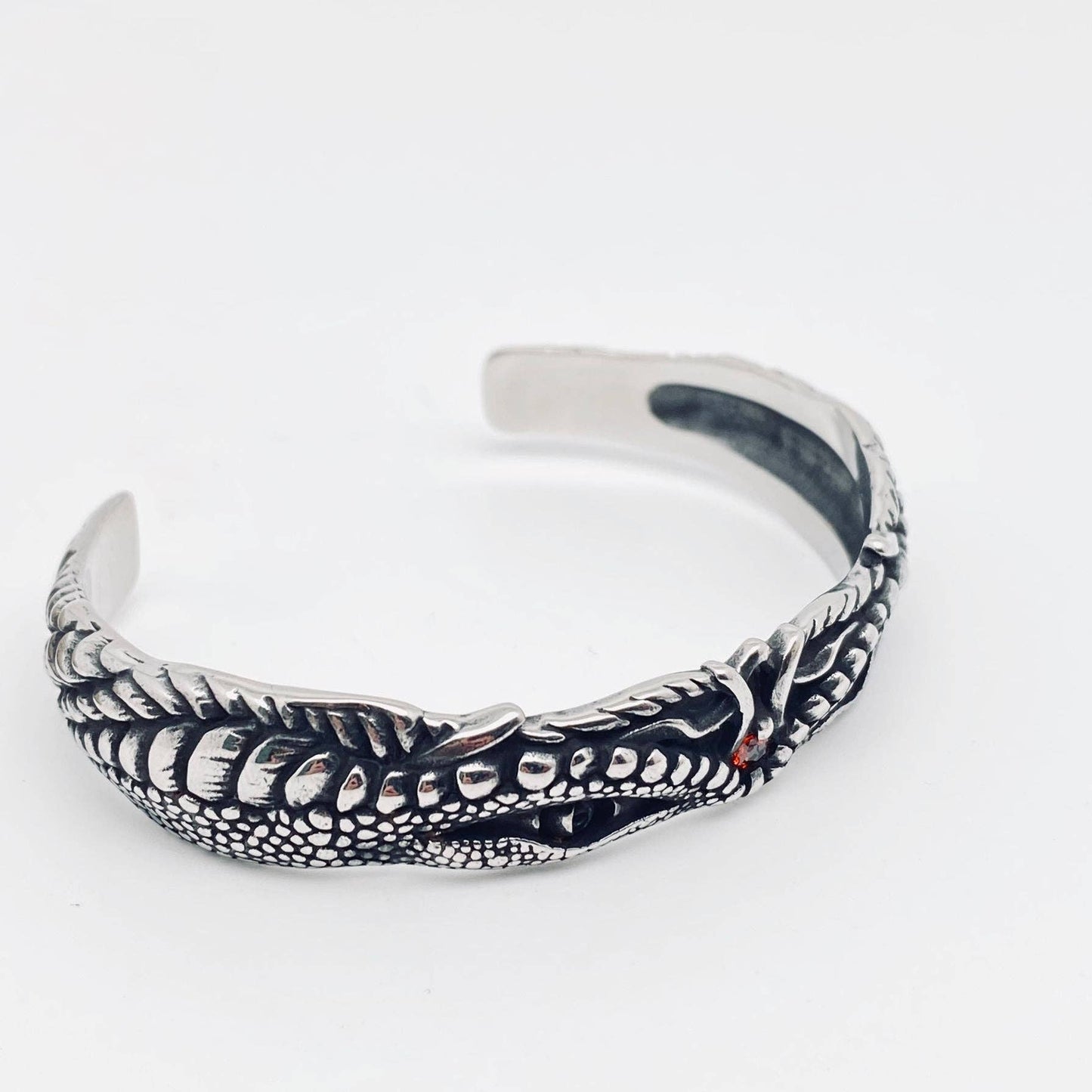 Snake Men's Stainless Steel C Shape Cuff Bangle