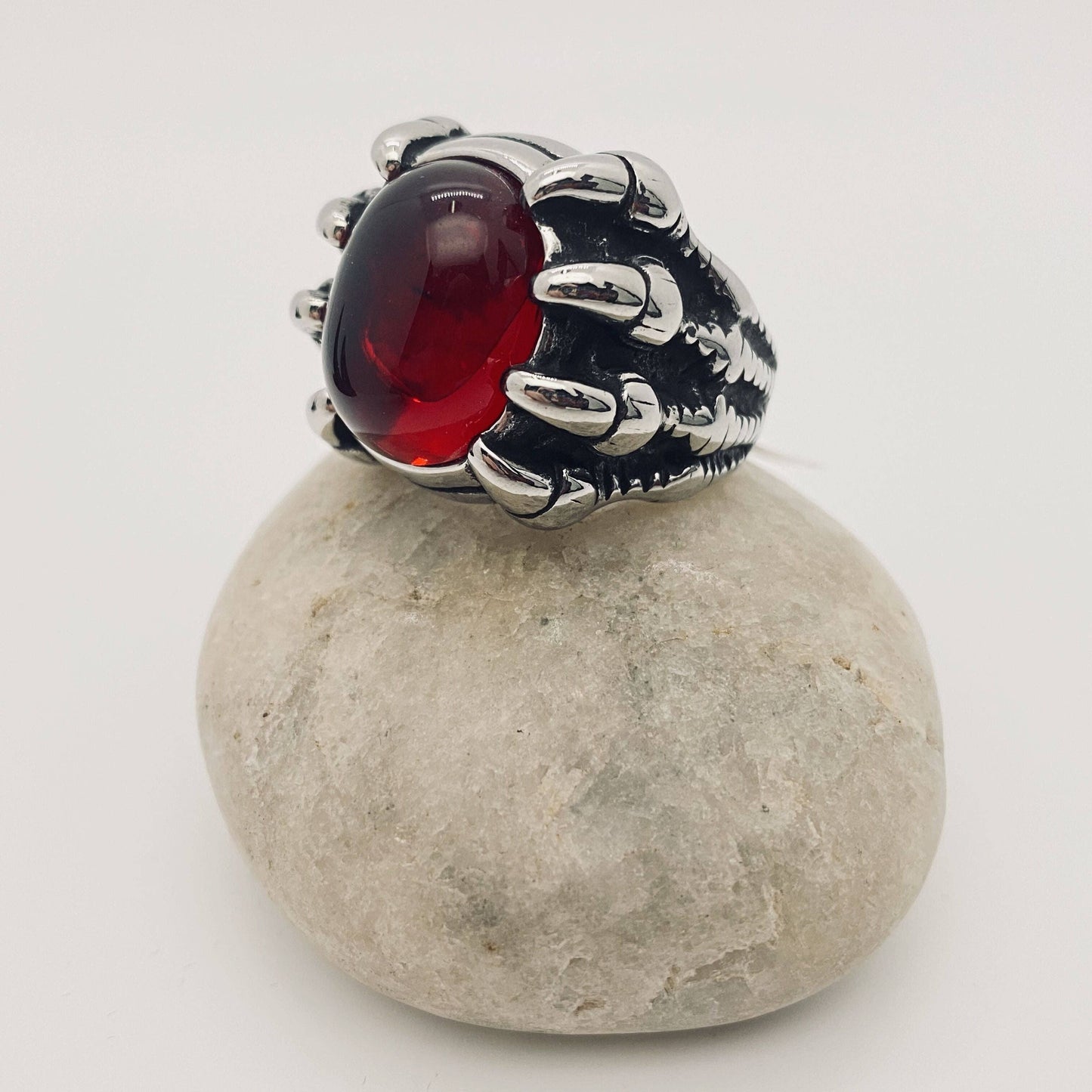Dragon Claw Red Gemstone Men's Stainless Steel Ring