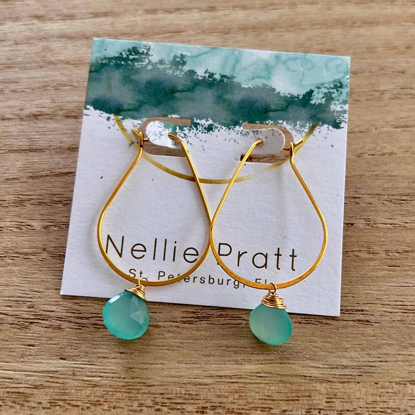Shooketh- aqua teardrop gemstone gold dangle earrings