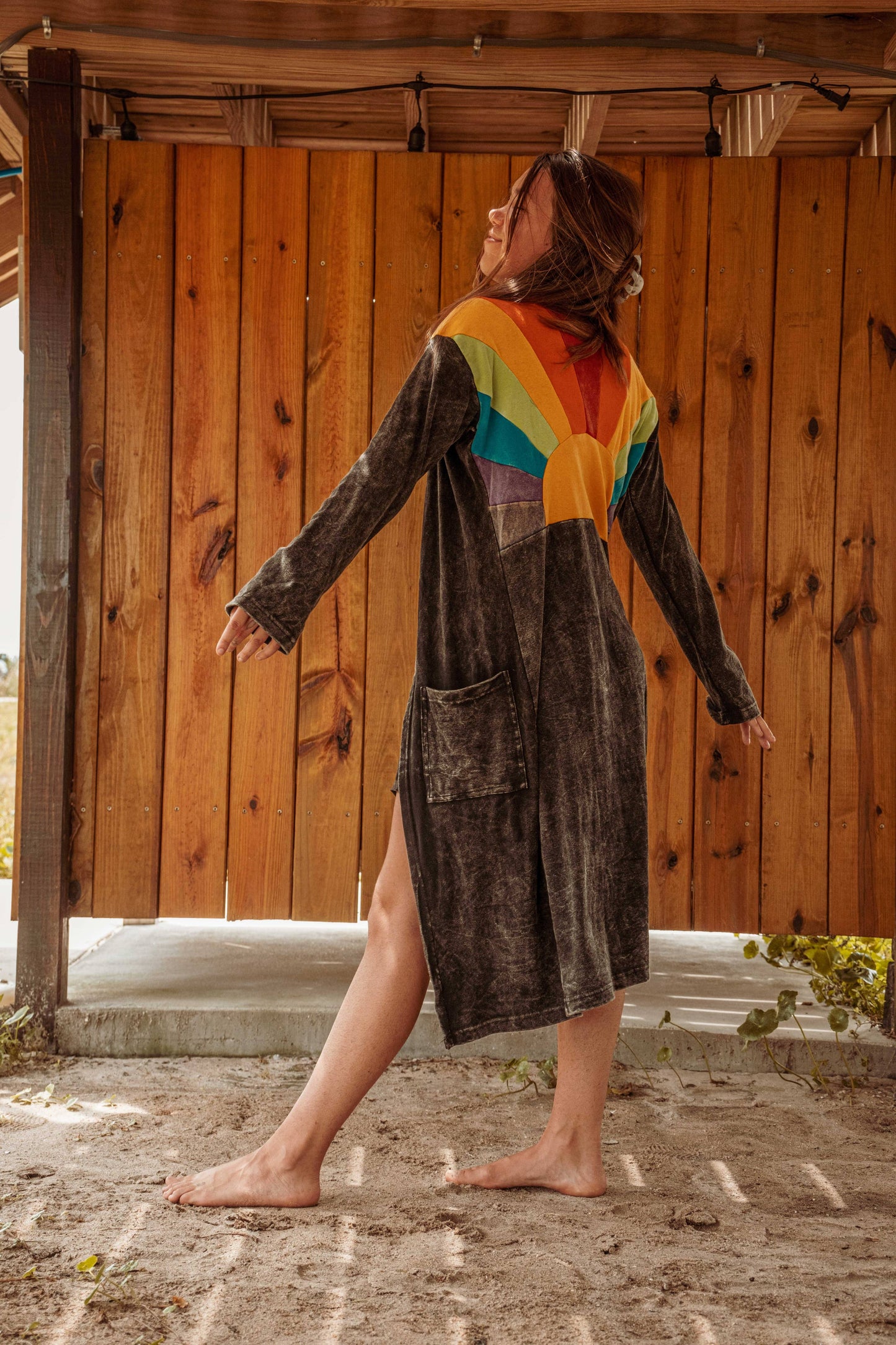 Sun Ray Cardigan, Cotton Earthy Hippie Boho Style Duster: Black / Medium