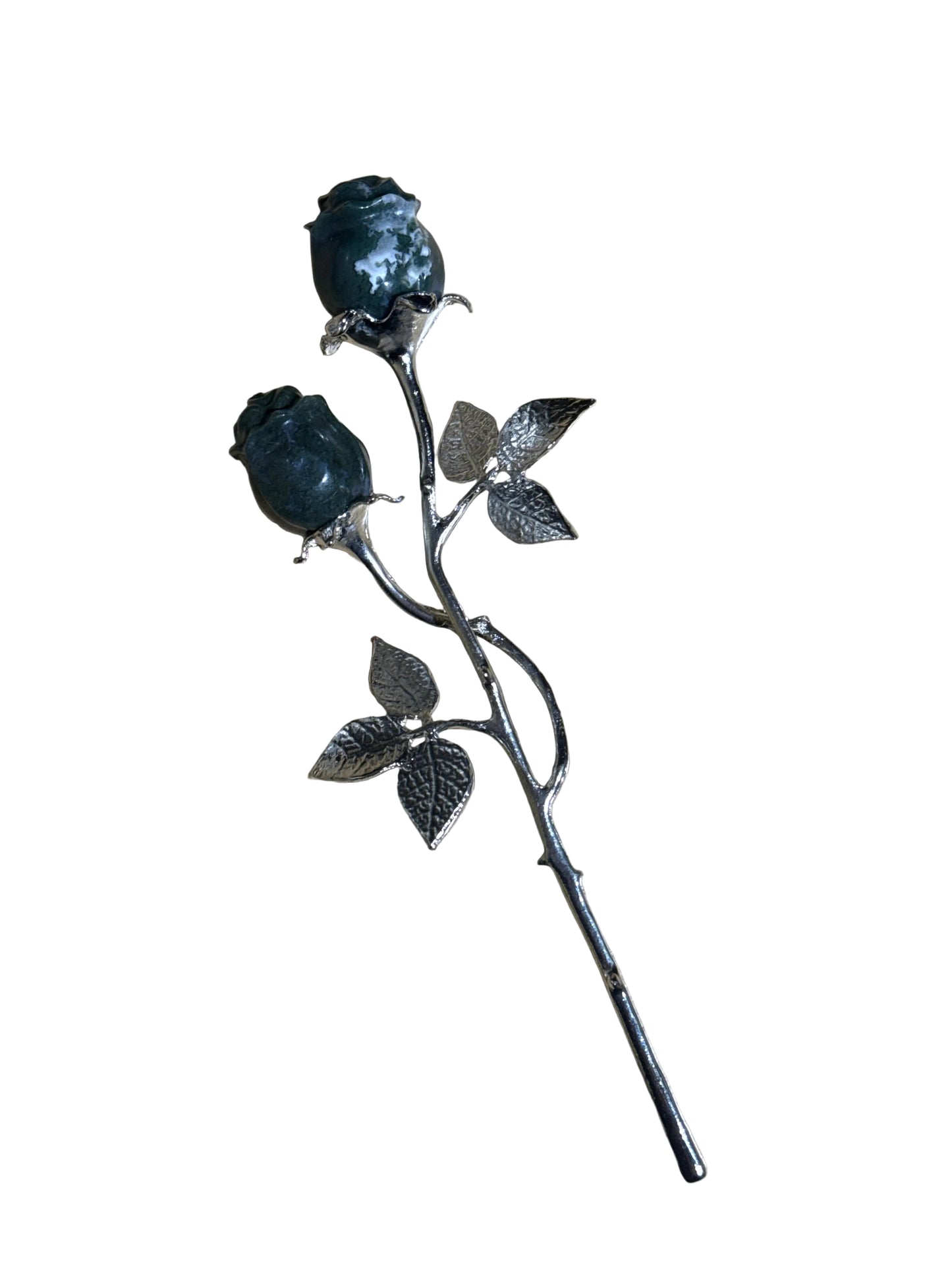 Double Rose on Stem Various Gemstone