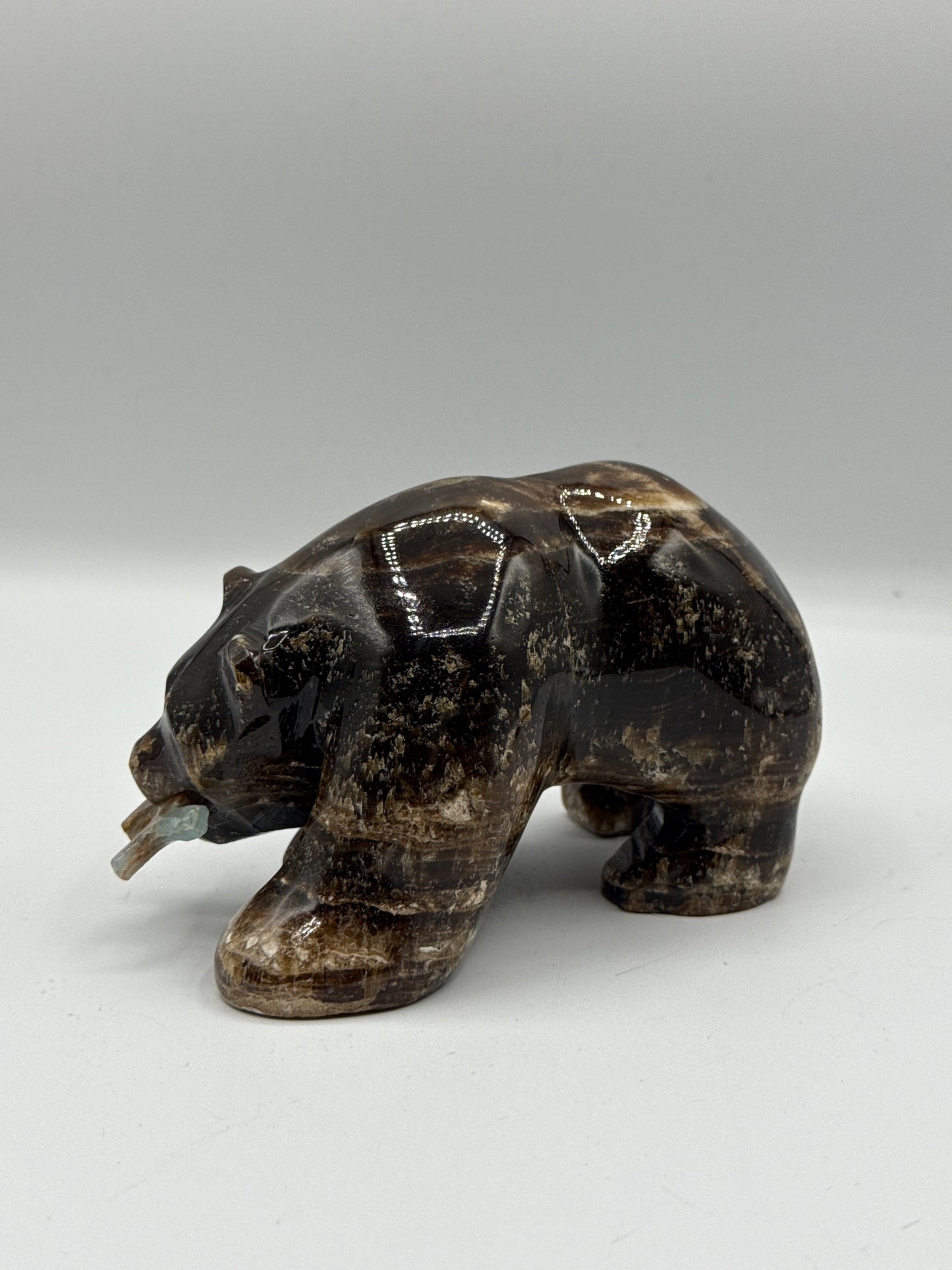 Chocolate Calcite Grizzly Bear with Fish