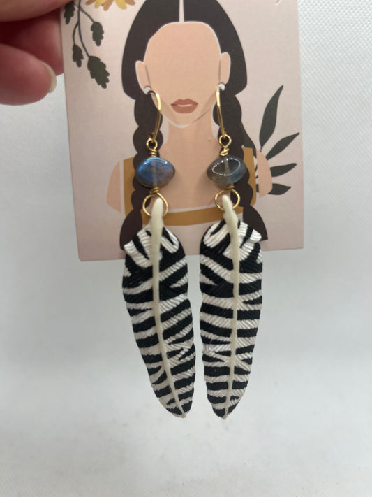 Feather Earrings Stripped Labradorite