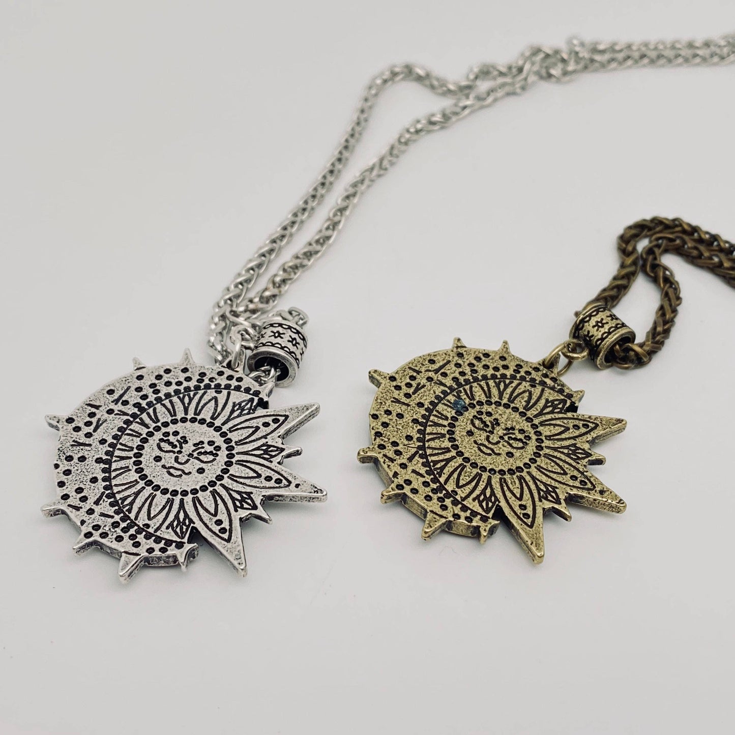 Sun Moon Pendant Necklace - Ancient silver