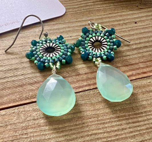 Chilled aqua gemstone rectangle one statement earrings