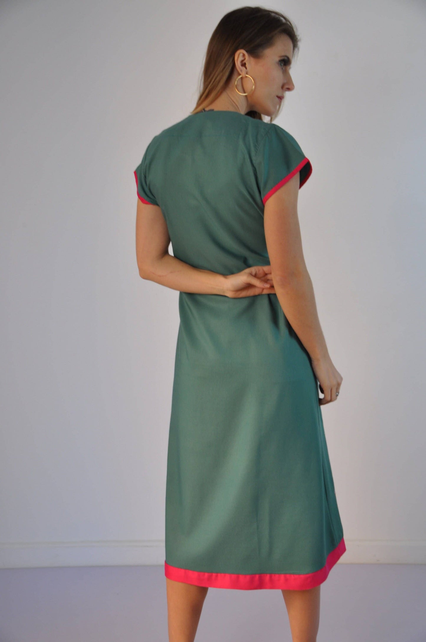 Green Cotton Tunic Embroidered Kaftan Dress