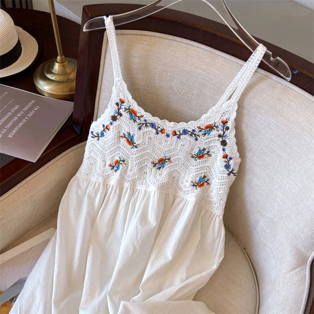 Crosa - Bohemian Style Midi Dress: BEIGE / AVERAGE