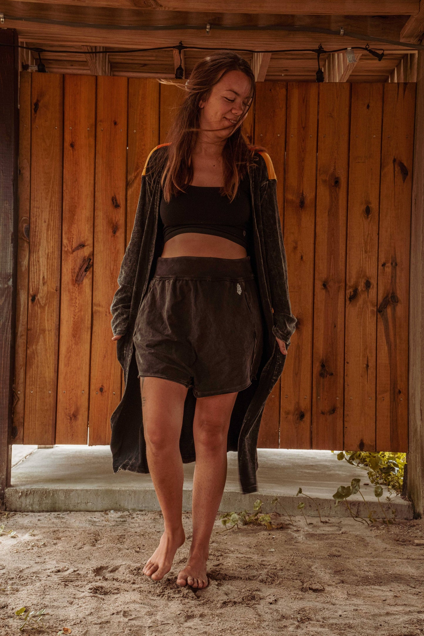 Sun Ray Cardigan, Cotton Earthy Hippie Boho Style Duster: Black / 2XL