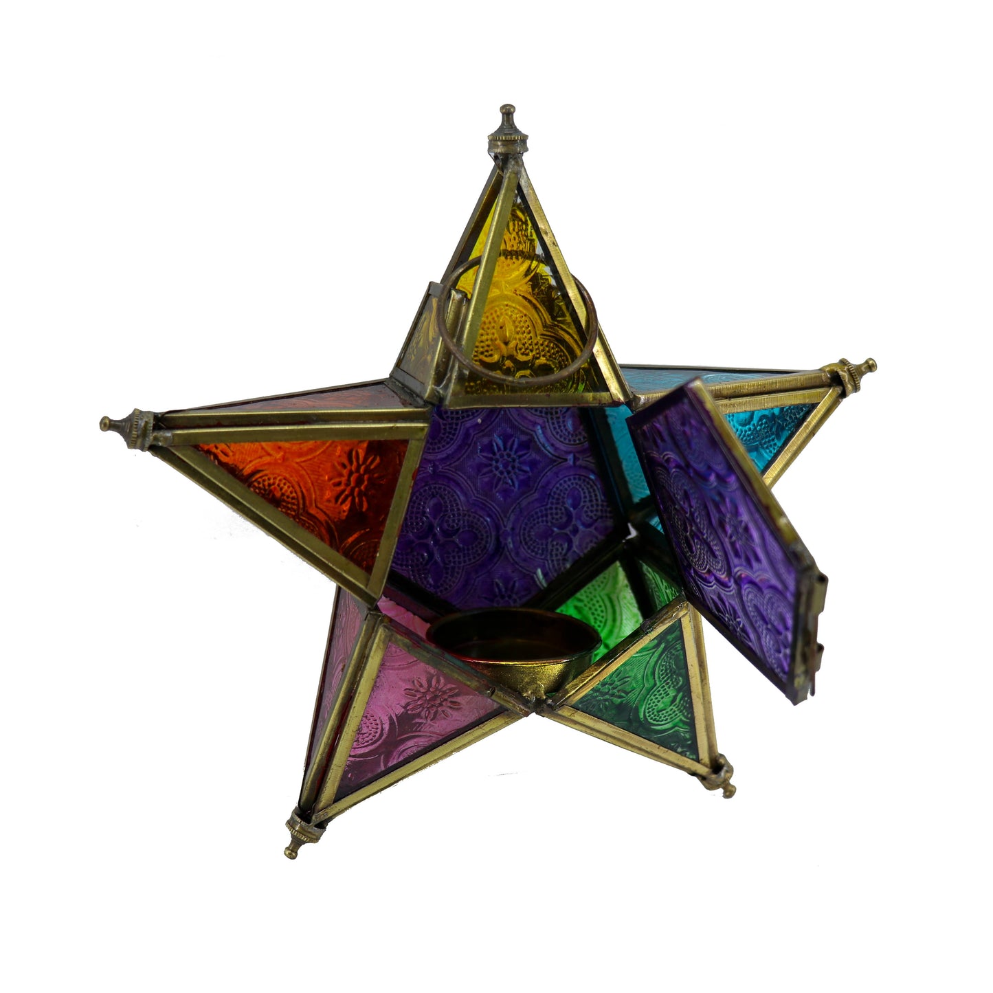 Lantern, Iron and Stained Glass Star, 8" (height 8", width 8", Length 2")