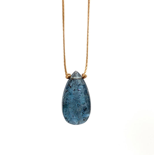 Teal Moss Kyanite Faceted Teardrop Necklace: 20 inches