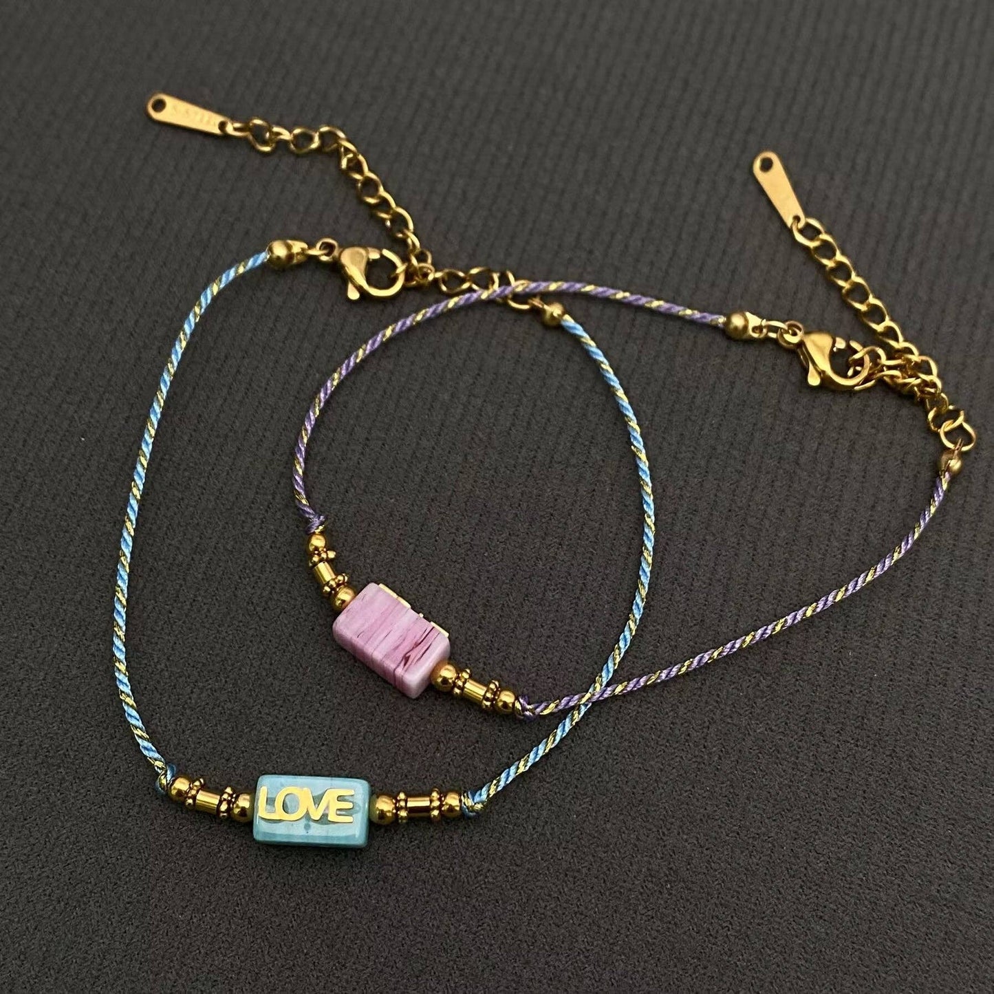 LOVE Charm 18K Golden S.Steel Multicolor Rope Bracelet