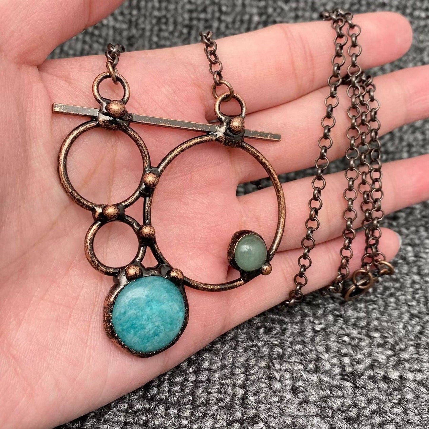 Amazonite & Green Aventurine Geometric Charm  Necklace - CS