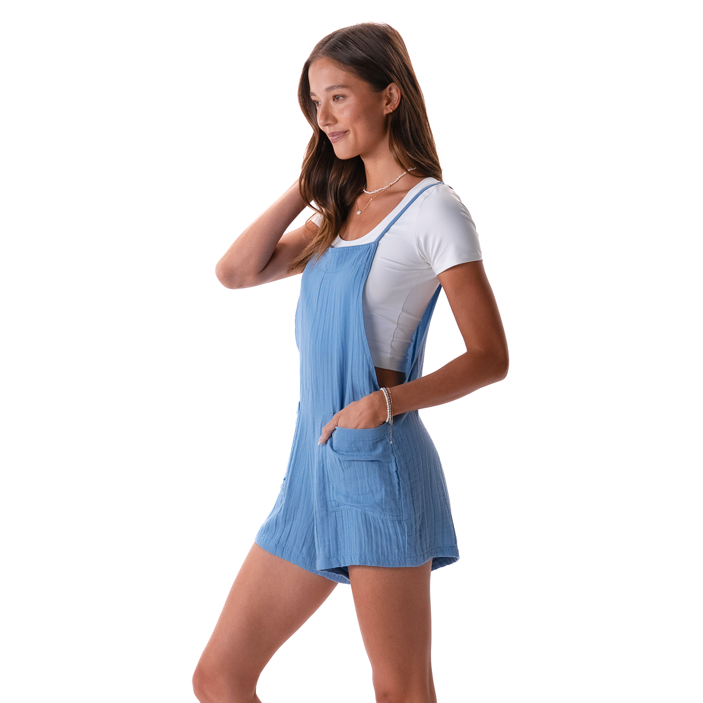 Denim Blue Romper with Adjustable Straps: L