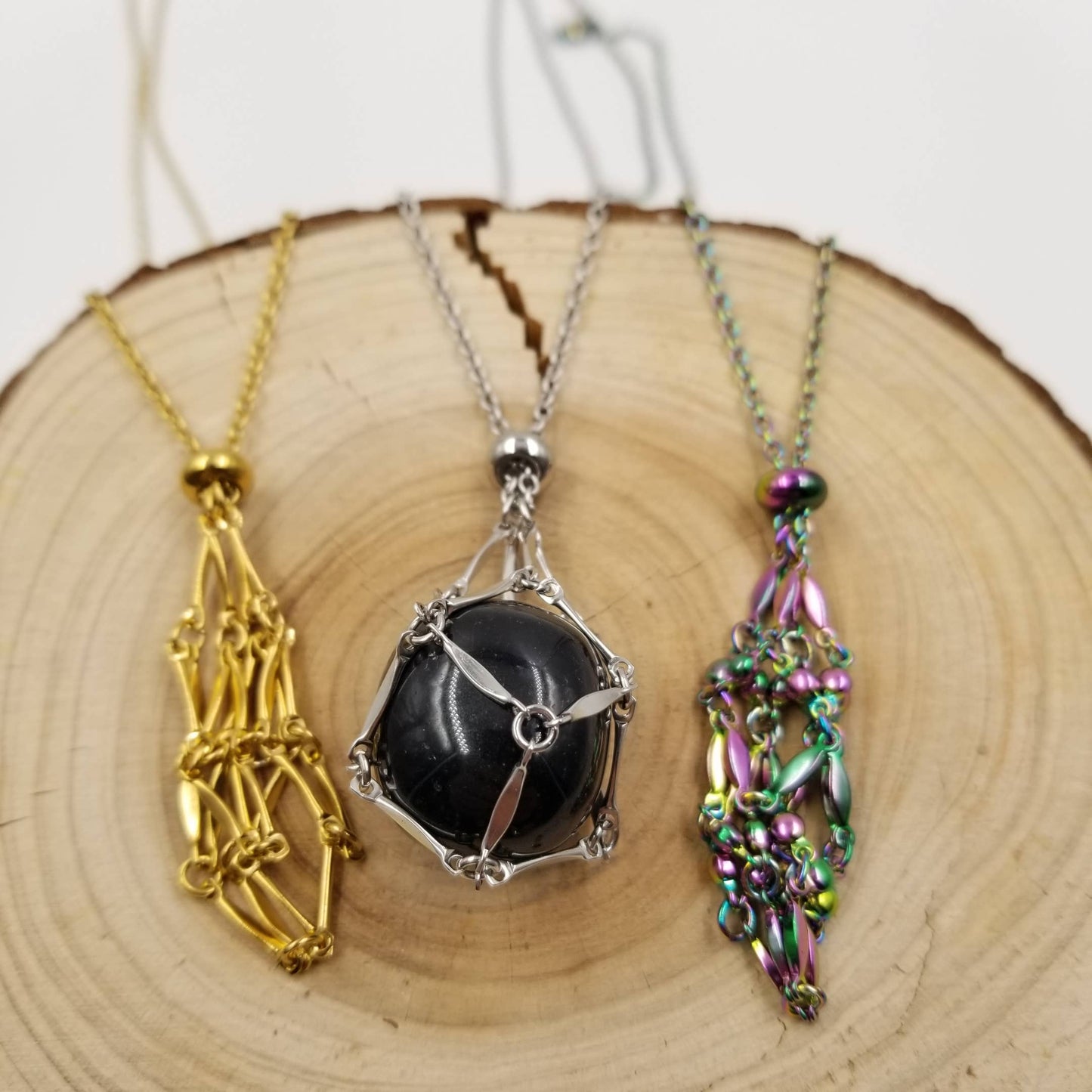 Interchangeable Macramé Cage Adjustable Necklaces Multicoloured