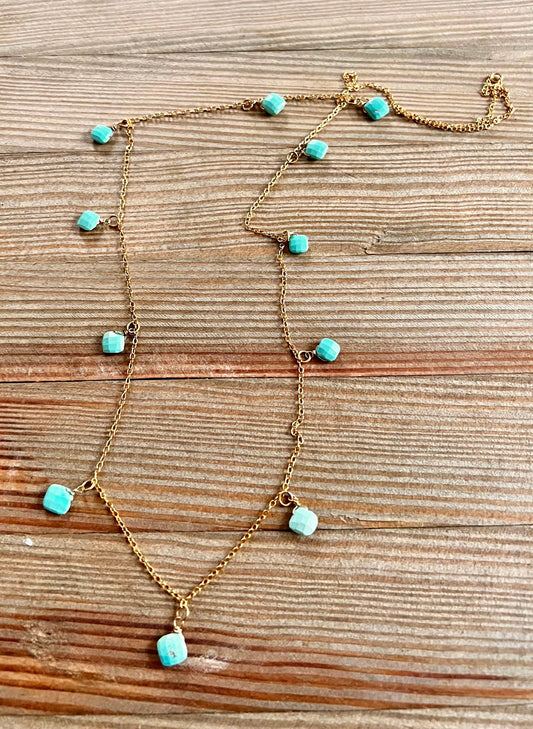 On Point- turquoise gold chain necklace