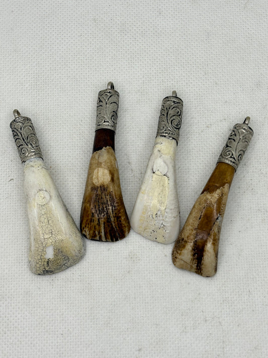 Bone Pendant with Engraved Metal