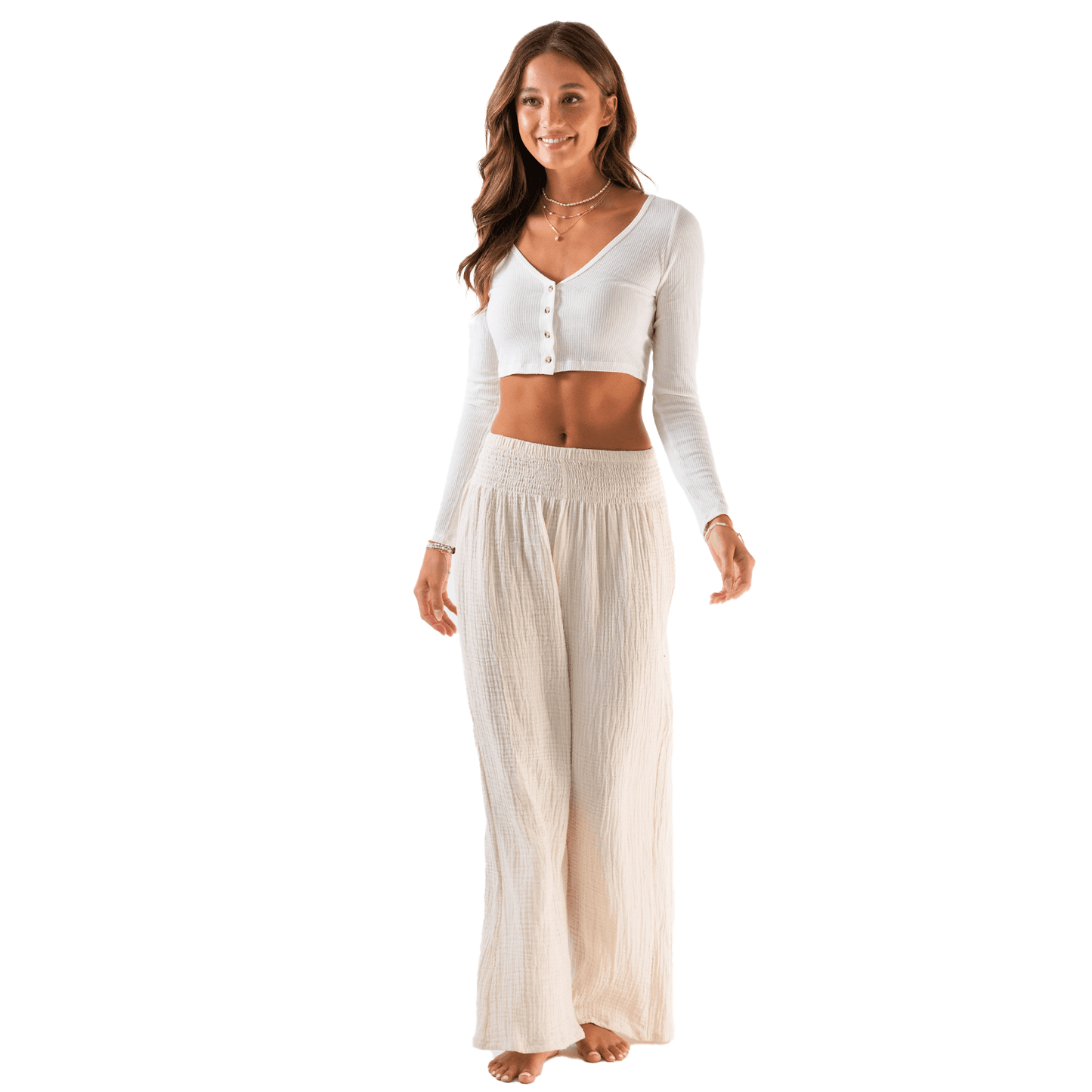 Cream Wide Leg Cotton Pants: S, M, L, XL