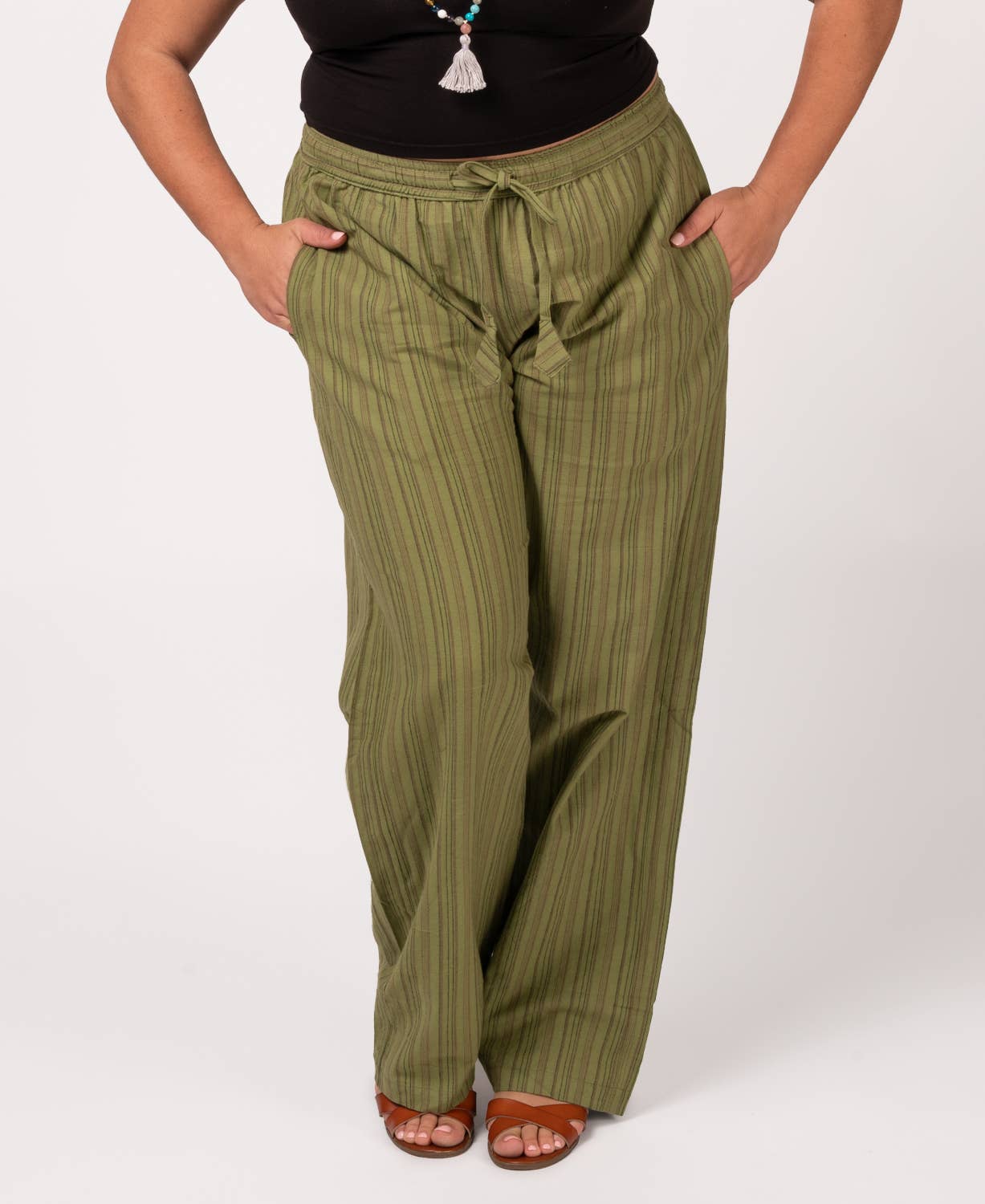 Striped Hippie Pants - Spirit Sage: MD