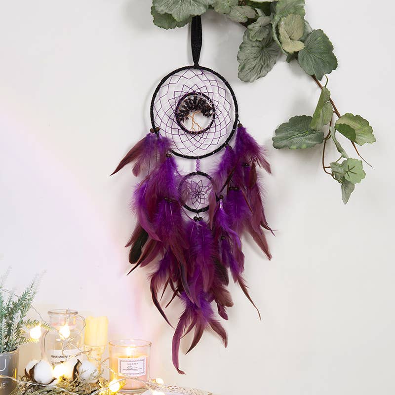 Mini Beaded Tree of Life Feather Dreamcatcher