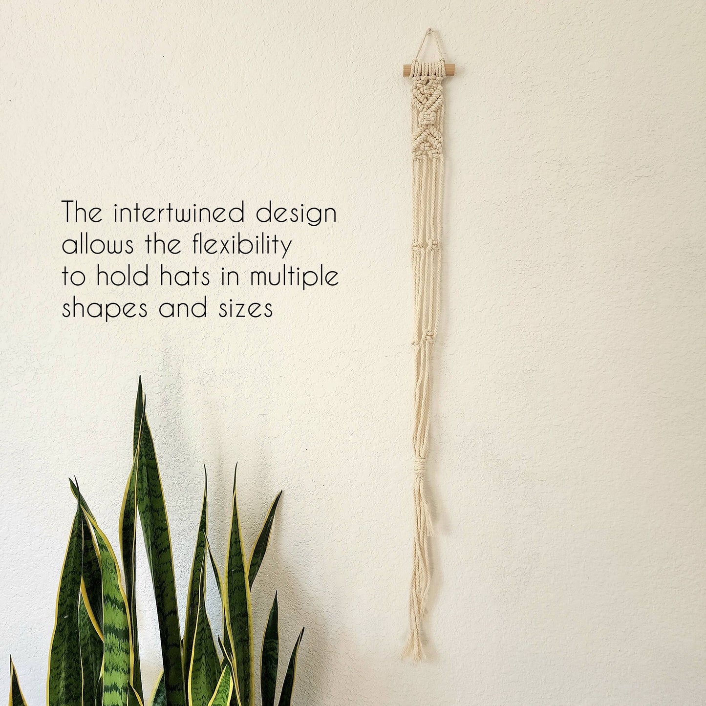Macrame Hat Hanger, Wall Mounted Hat Display and Organizer: Double Hat Hanger / Cafe Latte