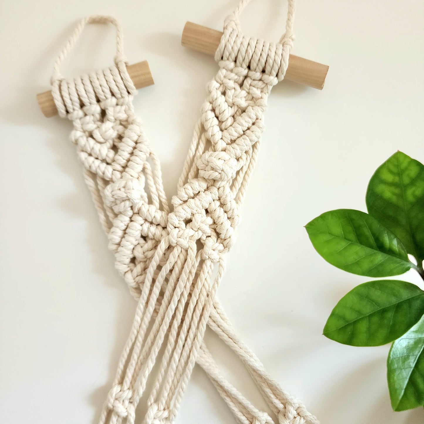 Macrame Hat Hanger, Wall Mounted Hat Display and Organizer: Double Hat Hanger / Cafe Latte