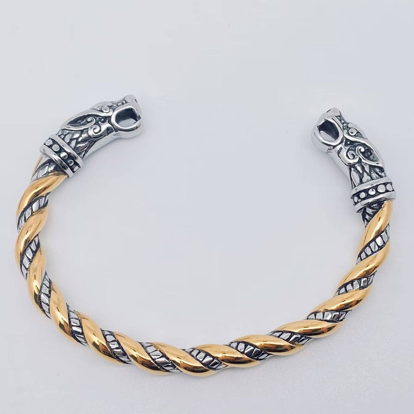 Viking Stainless Steel Double Dragon's Head Cuff
