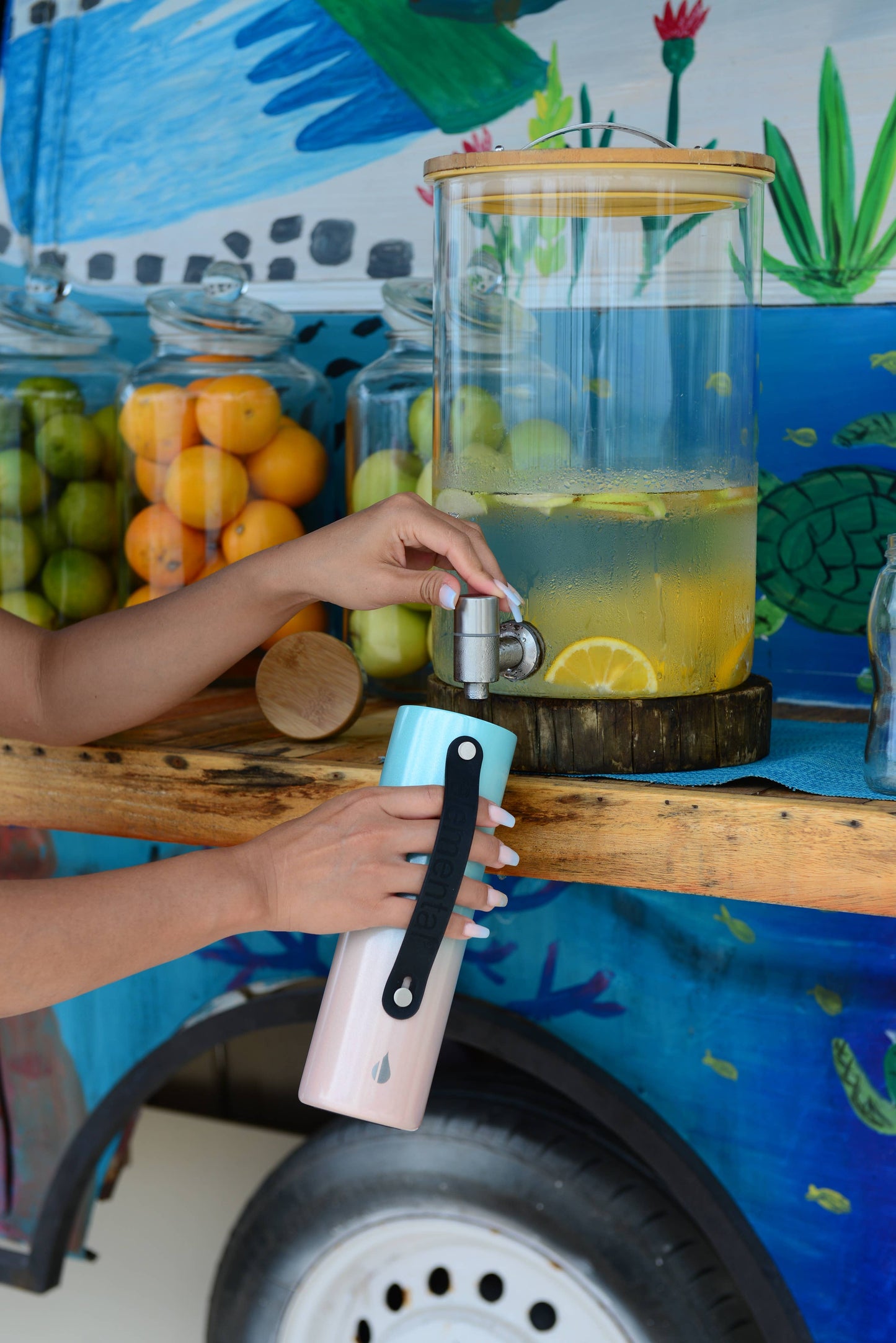 Water Bottle Bamboo lid, Internal Strainer Cotton Candy 20oz