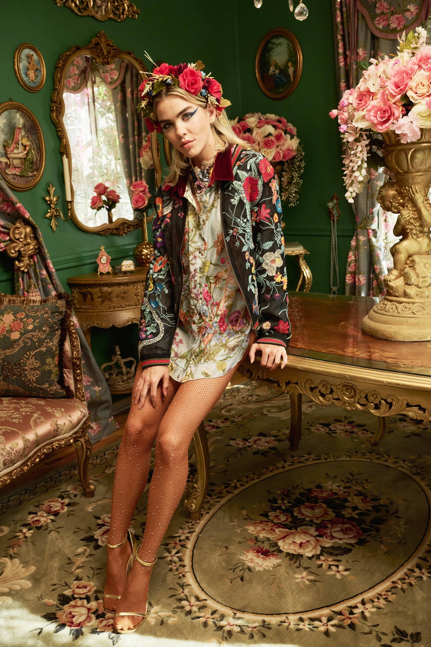 Bellezza Embroidered Bomber Jacket: Black Floral