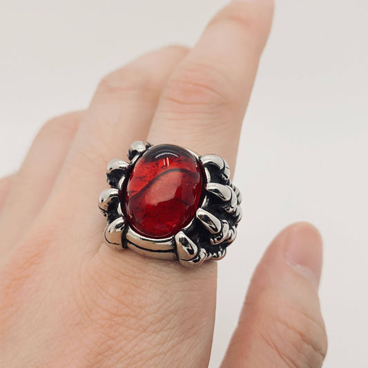 Dragon Claw Red Gemstone Men's Stainless Steel Ring
