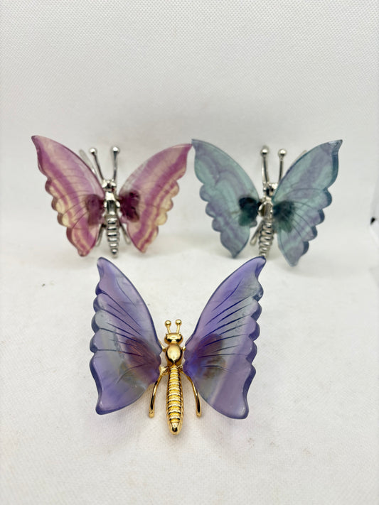 Rainbow Fluorite Butterfly with Metal Body