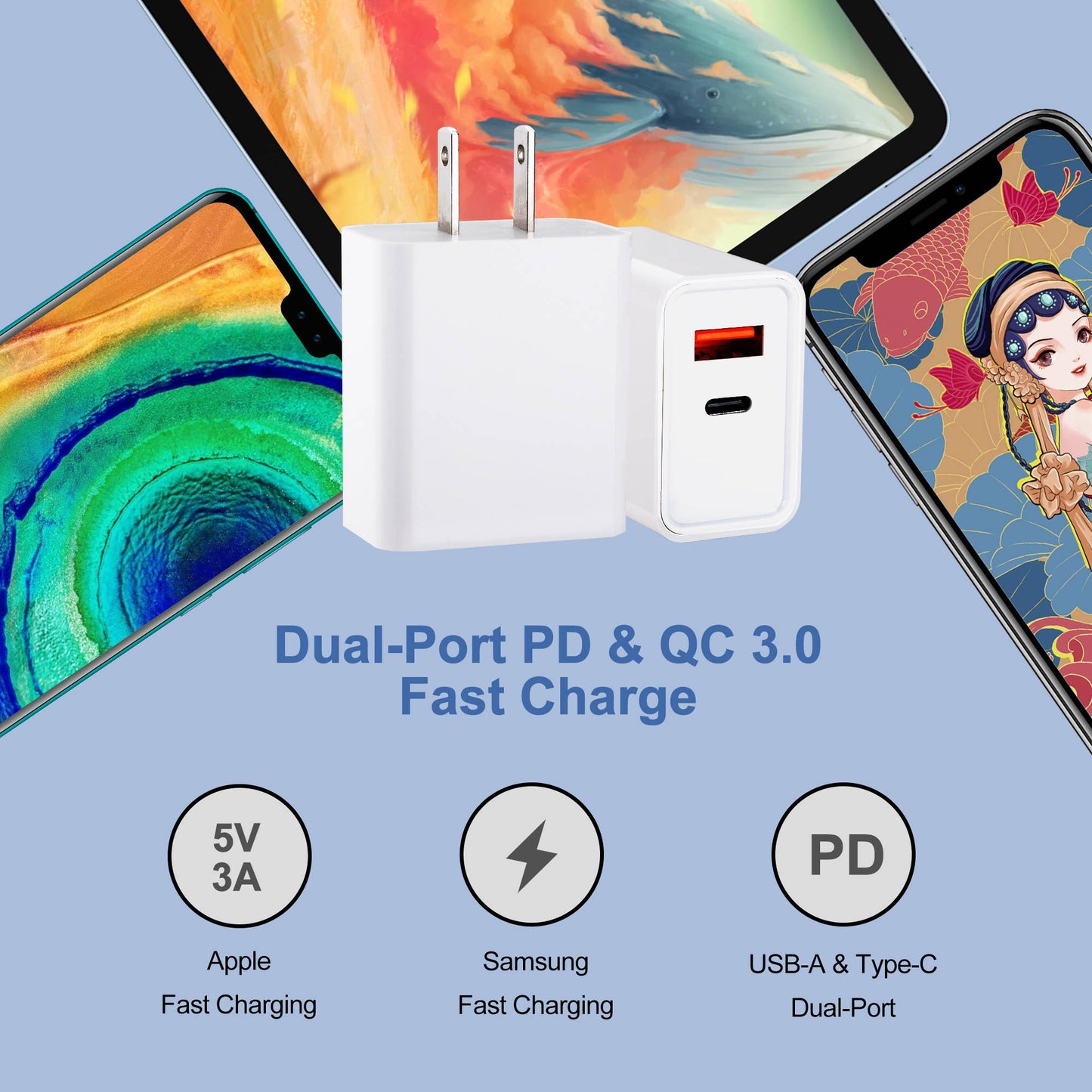 Charge 2-Port USB Wall Chargers for Android & IP Retail Pack: White / 2 USB-A Ports