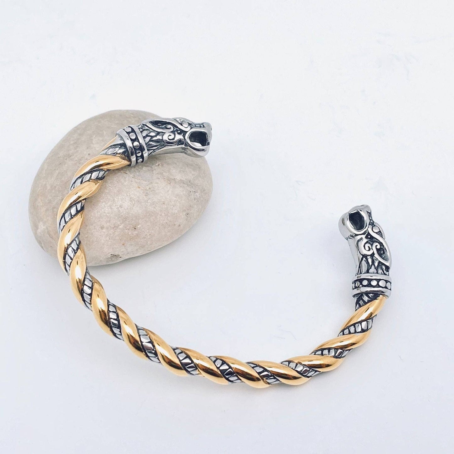 Viking Stainless Steel Double Dragon's Head Cuff