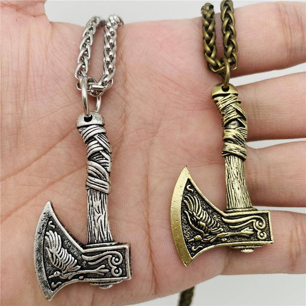 Raven Double Sided Axe Pendant Necklace