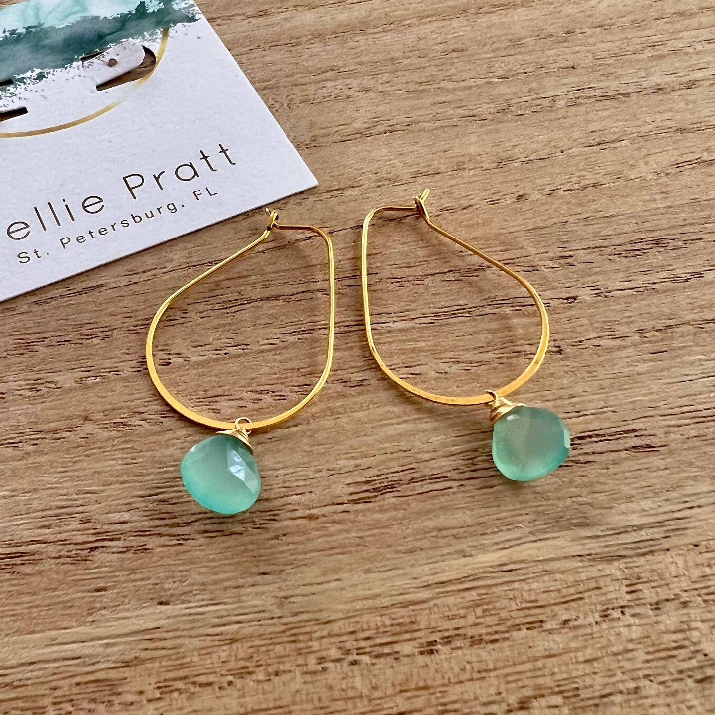 Shooketh- aqua teardrop gemstone gold dangle earrings