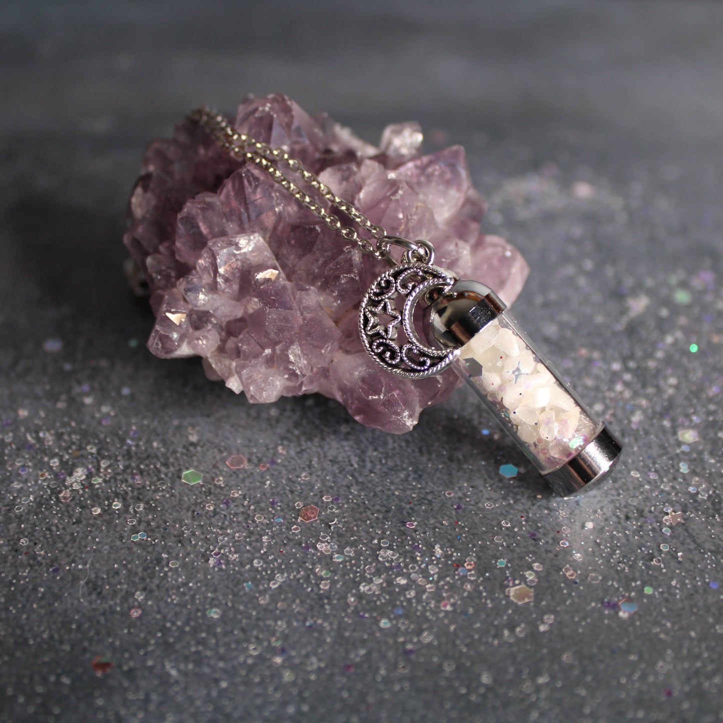 Moondust Spell Jar Amulet Necklace, Witchy Crystal Jewelry