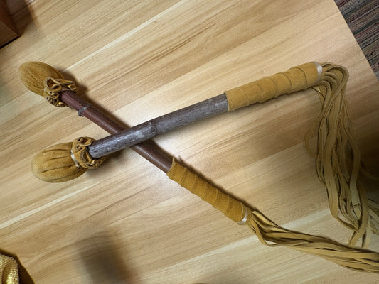 Wood Drum Stick with Leather and Fringe