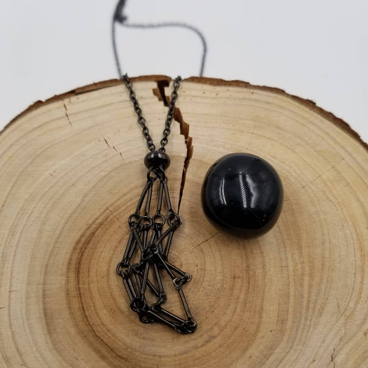 Black Interchangeable Stone Bead Macramé Cage Necklaces