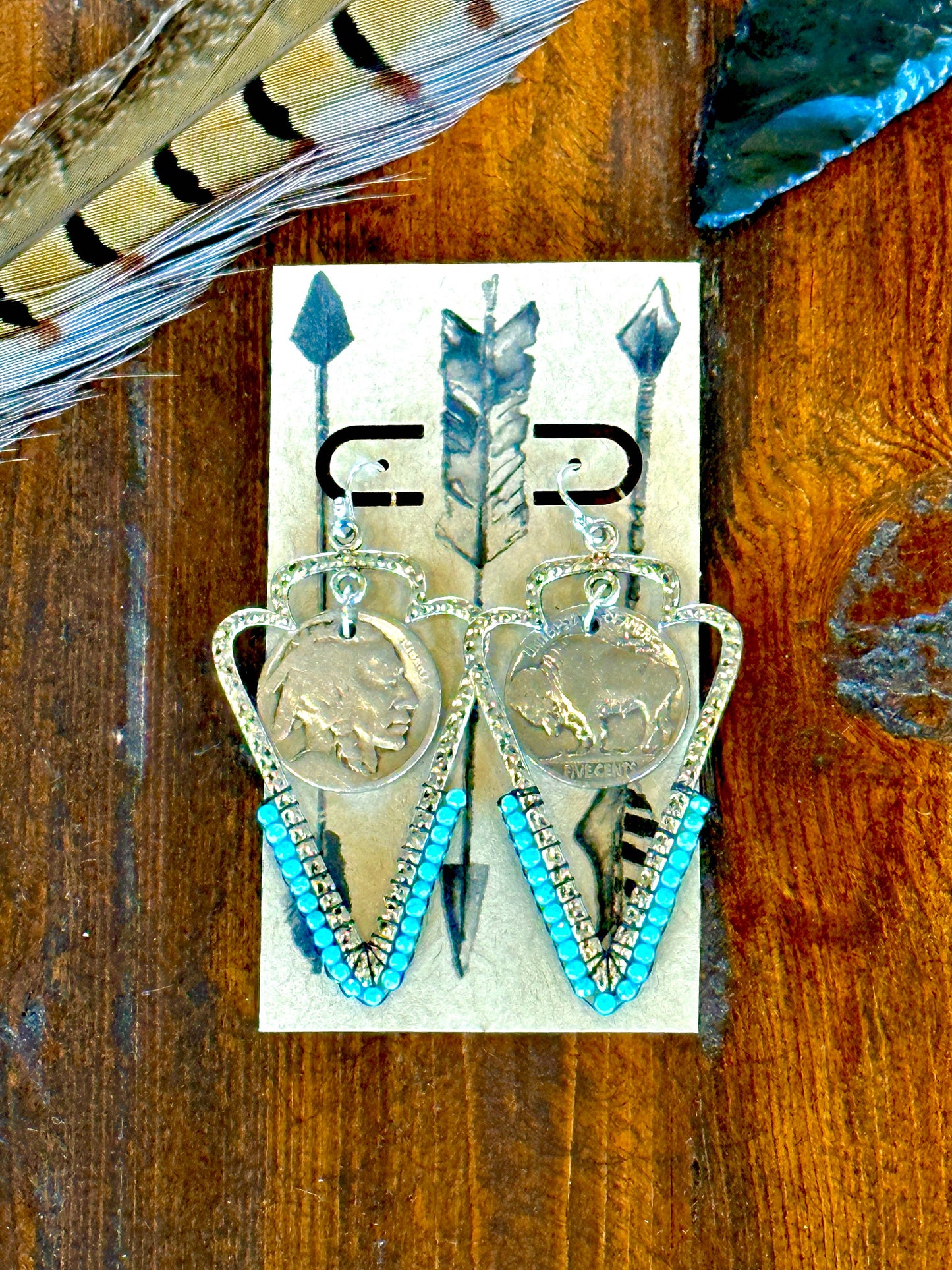 Arrowhead Earrings with Kingman Turquoise: 2 inches / Mixed (pictured)