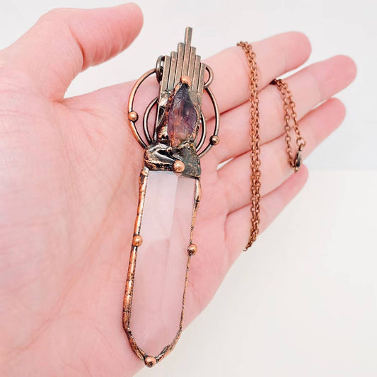 Vintage Sword Shaped Stone Crystal Pendant Necklace
