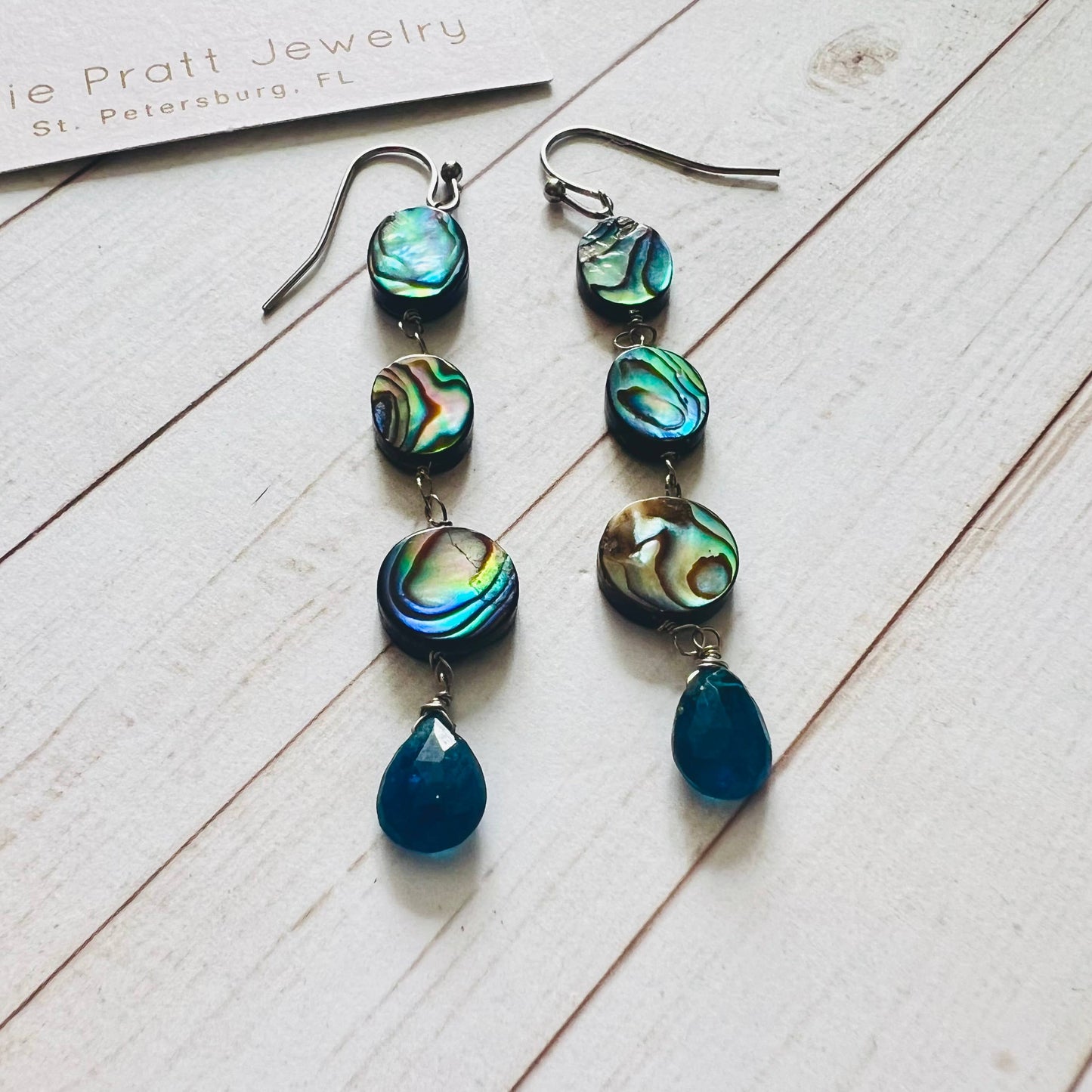 Hot In The City
abalone and apatite dangle earrings