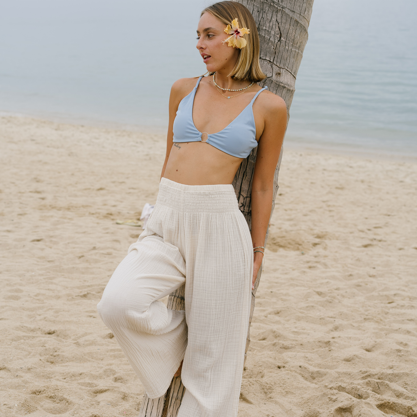 Cream Wide Leg Cotton Pants: S, M, L, XL