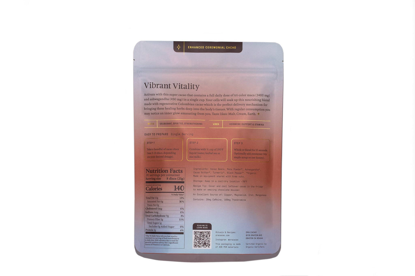 Vibrant Vitality Cacao - Organic Ceremonial Chocolate: 1/2 lb