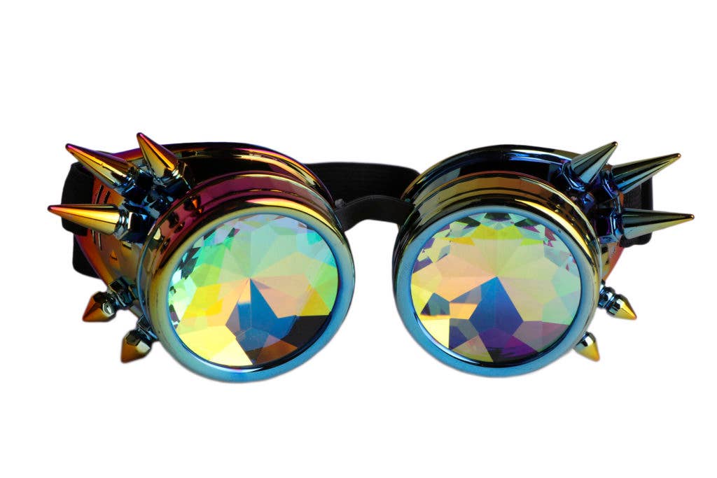 Steampunk Kaleidoscope Glasses - Psychedelic: Yellow-Turq or Rainbow